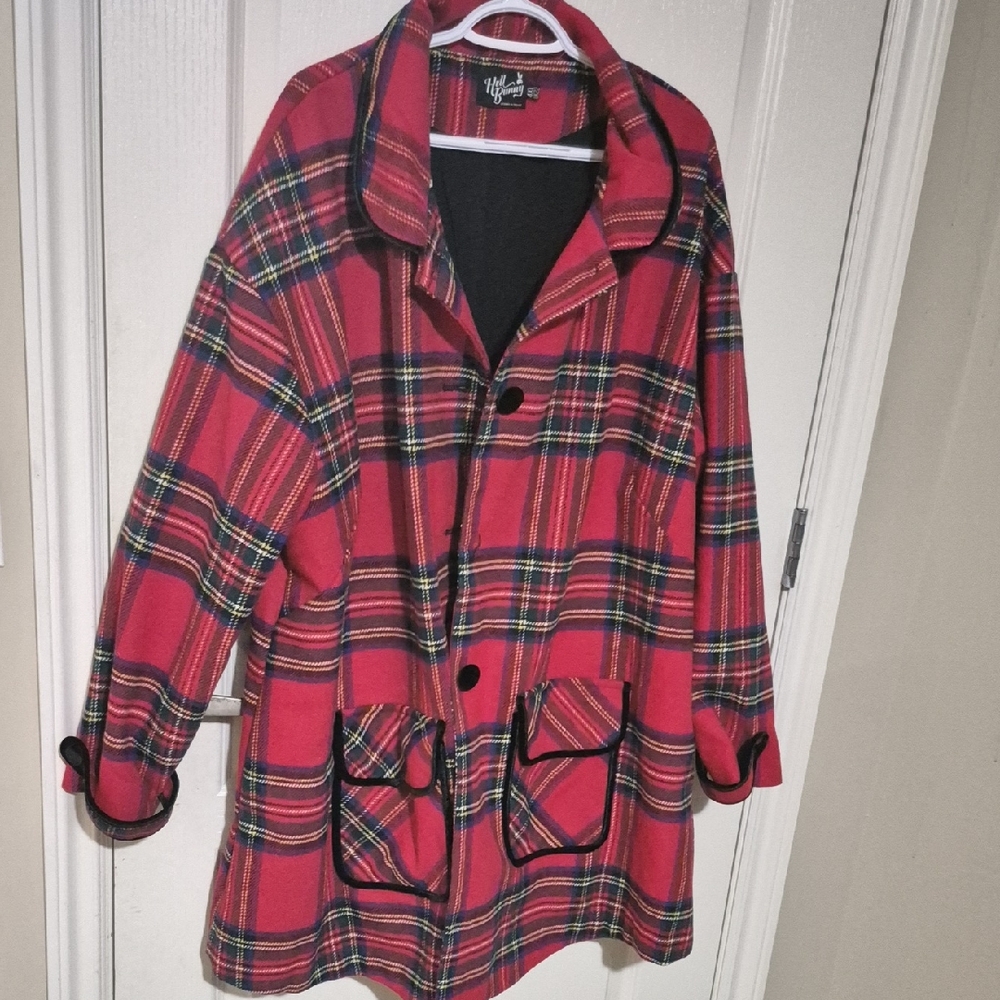 Hell Bunny Red and Black Pea Coat Classic Plaid
